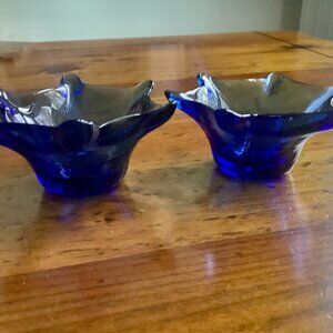 Set of Candleholders Cobalt Blue Glass Small